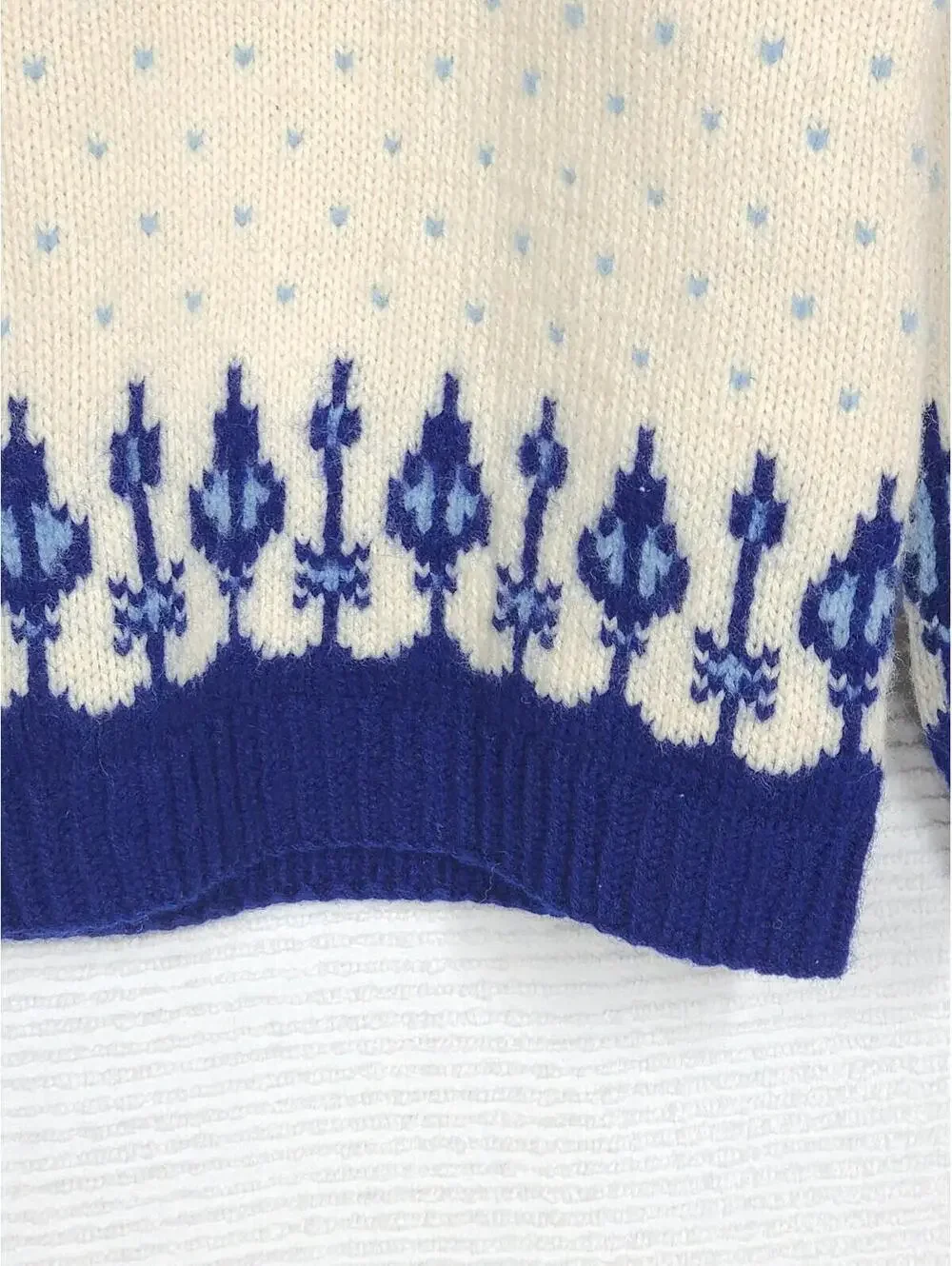 Vintage 60s Norwegian Knit Sweater Women's M Hand Knit Blue Drip Intarsia Norway - Picture 3 of 10